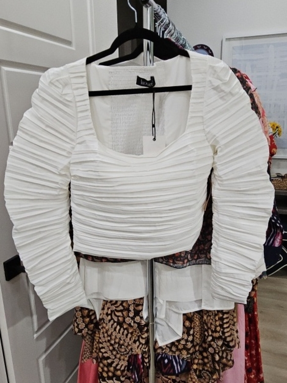 Ruched White Square Neck Long Sleeve Crop Top
